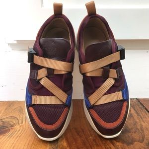 Chloe sonnie sneakers size women size 6 (UK 36) maroon gold blue plum low top